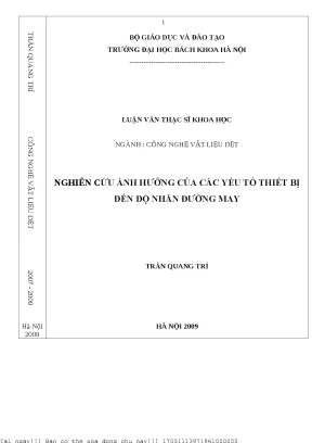 Nghiên ứu ảnh hưởng của các yếu tố thiết bị đến độ nhăn đường may