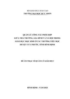 Quản lý công tác phối hợp giữa nhà trường gia đình và xã hội trong giáo dục học sinh ở các trường tiểu học huyện tuy phước tỉnh bình định