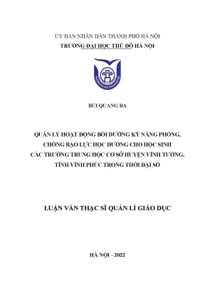 Quản lý hoạt động bồi dưỡng kỹ năng phòng chống bạo lực học đường cho học sinh các trường thcs huyện vĩnh tường tỉnh vĩnh phúc trong thời đại số