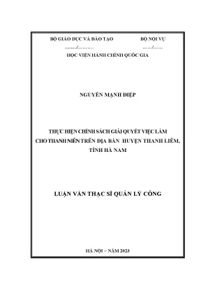 Thực hiện chính sách giải quyết việc làm cho thanh niên trên địa bàn huyện thanh liêm tỉnh hà nam