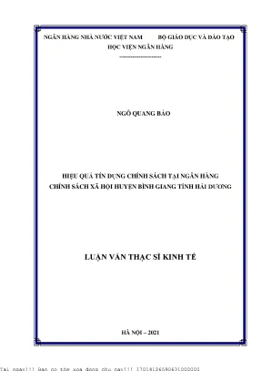 Hiệu quả tín dụng chính sách tại ngân hàng chính sách xã hội huyện bình giang tỉnh hải dương