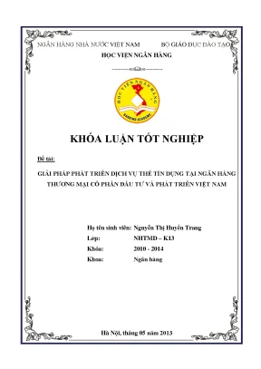 Giải pháp phát triển dịch vụ thẻ tín dụng tại ngân hàng thương mại cổ phần đầu tư và phát triển việt nam