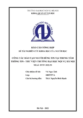 Đề tài công tác đào tạo người dùng tin tại trung tâm thông tin thư viện trường đại học nội vụ hà nội