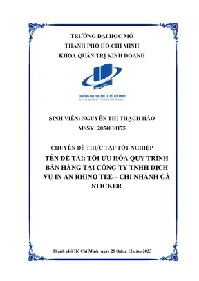 Tối ưu hóa quy trình bán hàng tại công ty tnhh dịch vụ in ấn rhino tee chi nhánh gà sticker