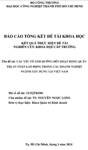 Các yếu tố ảnh hưởng đến hoạt động quản trị an toàn lao động trong các doanh nghiệp ngành xây dựng tại việt nam