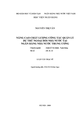 Nâng cao chất lượng công tác quản lý dự trữ ngoại hối nhà nước tại ngân hàng nhà nước trung ương