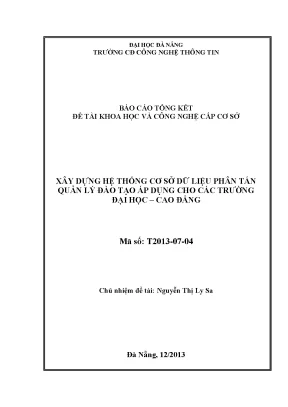 Xây dựng hệ thống cơ sở dữ liệu phân tán quản lý đào tạo áp dụng cho các trường đại học cao đẳng full 10 điểm