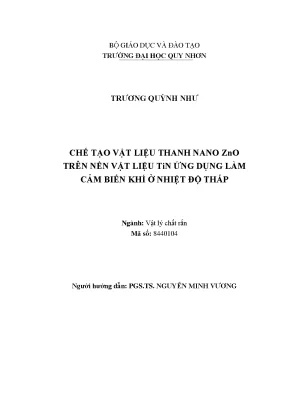 Chế tạo vật liệu thanh nano zno trên nền vật liệu tin ứng dụng làm cảm biến khí ở nhiệt độ thấp