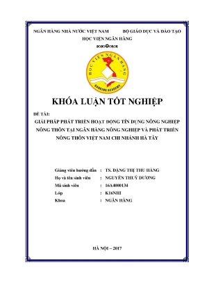 Giải pháp phát triển hoạt động tín dụng nông nghiệp nông thôn tại ngân hàng nông nghiệp và phát triển nông thôn việt nam chi nhánh hà tây