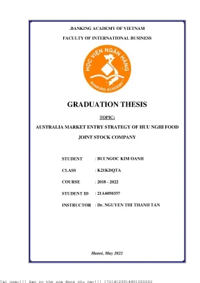 Australia market entry strategy of huu nghi food joint stock company