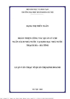Hoàn thiện ông tác quản lý chi ngân sách nhà nước tại kho bạc nhà nước thạch hà hà tĩnh