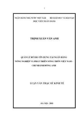 Quản lý rủi ro tín dụng tại ngân hàng nông nghiệp và phát triển nông thôn việt nam chi nhánh đông anh