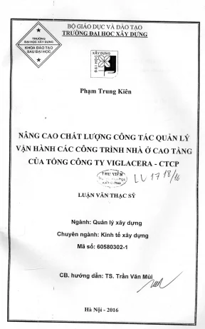 Nâng cao chất lượng công tác quản lý vận hành các công trình nhà ở cao tầng của tổng công ty viglacera ctcp