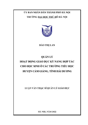 Hoạt động giáo dục kỹ năng hợp tác cho học sinh ở các trường tiểu học huyện cẩm giàng tỉnh hải dương