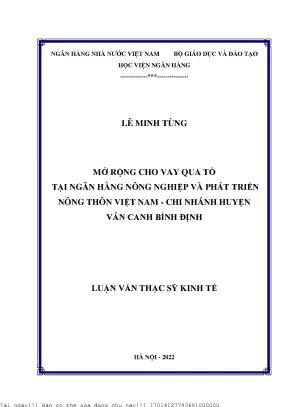 Mở rộng cho vay qua tổ tại ngân hàng nông nghiệp và phát triển nông thôn việt nam chi nhánh huyện vân canh bình định