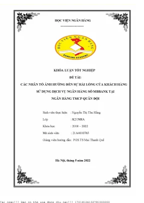 Các nhân tố ảnh hưởng đến sự hài lòng của khách hàng sử dụng dịch vụ ngân hàng số mbbank tại ngân hàng tmcp quân đội