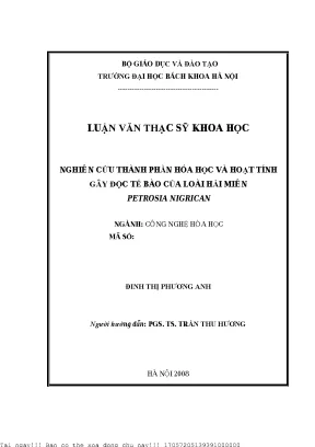 Nghiên ứu thành phần hoá học và hoạt tính gây độc tế bào của loài hải miên petrosia nigricans