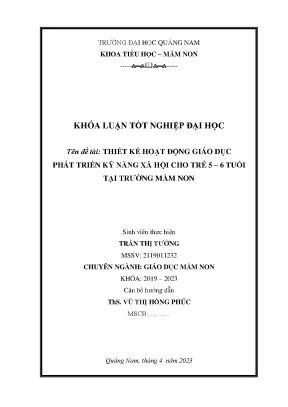 Thiết kế hoạt động giáo dục phát triển kỹ năng xã hội cho trẻ 5 6 tuổi tại trường mầm non full 10 điểm