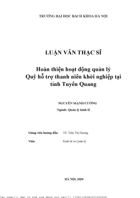 Hoàn thiện hoạt động quản lý quỹ hỗ trợ thanh niên khởi nghiệp tại tỉnh tuyên quang