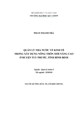 Quản lý nhà nước về kinh tế trong xây dựng nông thôn mới nâng cao ở huyện tuy phước tỉnh bình định