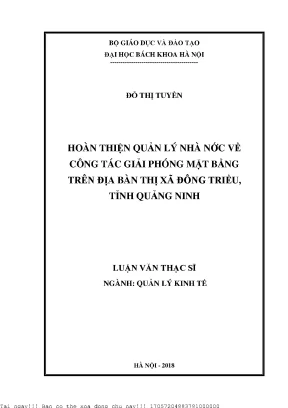 Hoàn thiện quản lý nhà nướ về công tác giải phóng mặt bằng trên địa bàn thị xã đông triều tỉnh quảng ninh