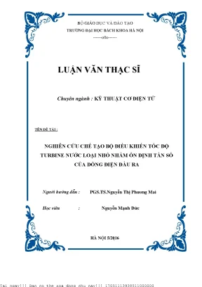 Nghiên ứu chế tạo bộ điều khiển tốc độ turbine nước loại nhỏ nhằm ổn định tần số của dòng điện đầu ra