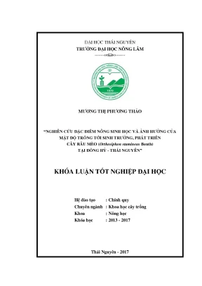 Luận văn nghiên cứu đặc điểm nông sinh học và ảnh hưởng của mật độ tới sinh trưởng phát triển cây râu mèoorthosiphon stamineus benth tại đồng hỷ
