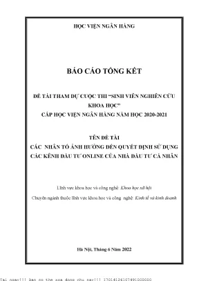 Các nhân tố ảnh hưởng đến quyết định sử dụng các kênh đầu tư online của nhà đầu tư cá nhân