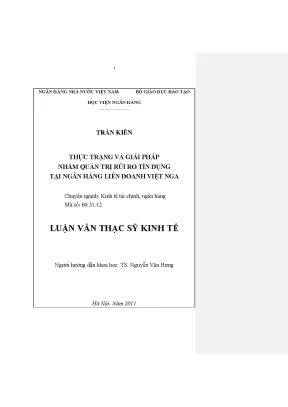 Thực trạng và giải pháp nhằm quản trị rủi ro tín dụng tại ngân hàng liên doanh việt nga