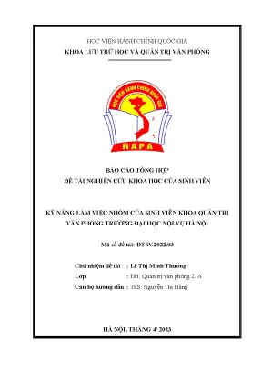 Đề tài kỹ năng làm việc nhóm của sinh viên khoa quản trị văn phòng trường đại học nội vụ hà nội