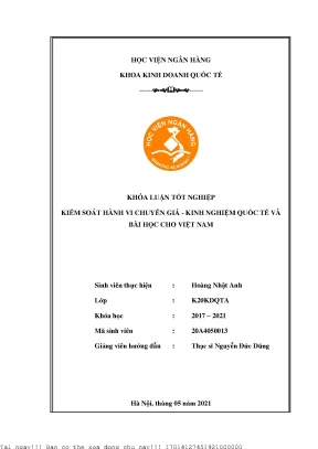 Kiểm soát hành vi chuyển giá kinh nghiệm quốc tế và bài học cho việt nam