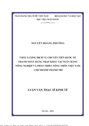 Chất lượng dịch vụ chuyển tiền quốc tế thanh toán hàng nhập khẩu tại ngân hàng nông nghiệp và phát triển nông thôn việt nam chi nhánh thanh trì