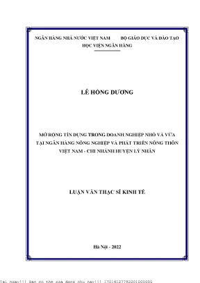 Mở rộng tín dụng trong doanh nghiệp nhỏ và vừa tại ngân hàng nông nghiệp và phát triển thông nông thôn việt nam chi nhánh huyện lý nhân