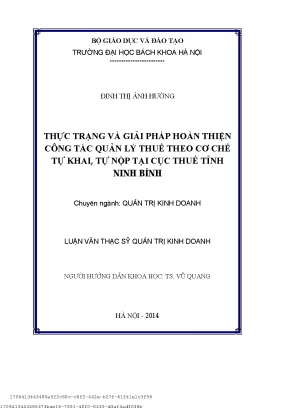 Thự trạng và giải pháp hoàn thiện ông tá quản lý thuế theo ơ hế tự khai tự nộp tại cụ thuế tỉnh ninh bình