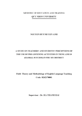 A study on teachers and students perceptions of the use of pre learning activities in tieng anh 10 global success in phu my district