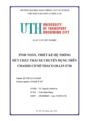 Tính toán thiết kế hệ thống hút chất thải xe chuyên dụng trên chassis cơ sở thaco ollin s720