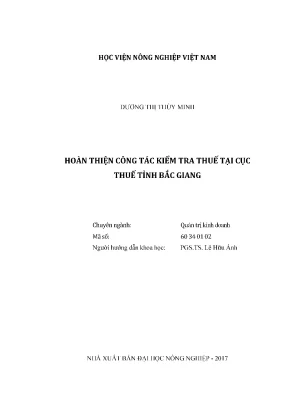 Luận văn thạc sĩ hoàn thiện công tác kiểm tra thuế tại cục thuế tỉnh bắc giang