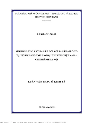 Mở rộng cho vay bán lẻ đối với sản phầm ô tô tại ngân hàng tmcp ngoại thương việt nam chi nhánh hà nội