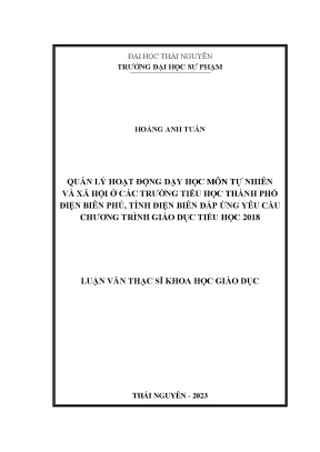 Quản lý hoạt động dạy học môn tự nhiên và xã hội ở các trường tiểu học thành phố điện biên phủ tỉnh điện biên đáp ứng yêu cầu chương trình giáo dục tiểu học 2018