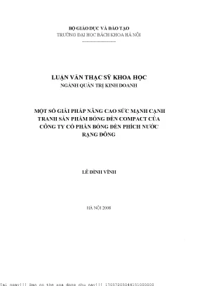 Một số giải pháp nâng ao sức mạnh cạnh tranh sản phẩm bóng đèn compact của công ty cổ phần bóng đèn phích nước rạng đông