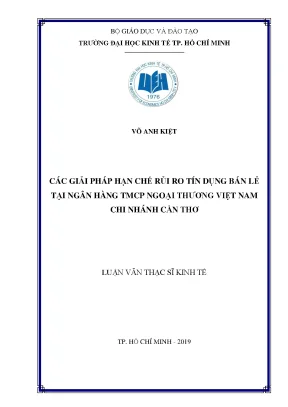 Luận văn thạc sĩ kinh tế các giải pháp để hạn chế rủi ro tín dụng bán lẻ tại ngân hàng tmcp ngoại thương việt nam chi nhánh cần thơ