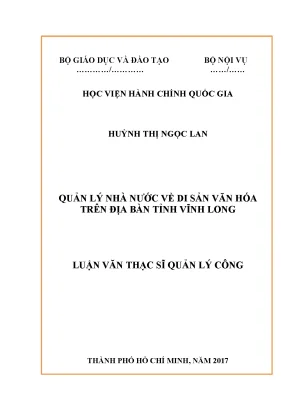 Luận văn thạc sĩ quản lý công quản lý nhà nước về di sản văn hóa trên địa bàn tỉnh vĩnh long