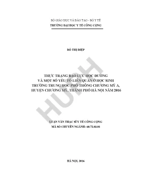 Luận văn thực trạng bạo lực học đường và một số yếu tố liên quan ở học sinh trường trung học phổ thông chương mỹ a huyện chương mỹ thành phố hà nội năm 2016
