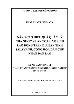 Nâng cao hiệu quả quản lý nhà nước về an toàn vệ sinh lao động trên địa bản tỉnh salavanh cộng hòa dân chủ nhân dân lào