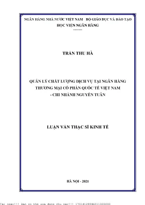 Quản lý chất lượng dịch vụ tại ngân hàng tmcp quốc tế việt nam chi nhánh nguyễn tuân