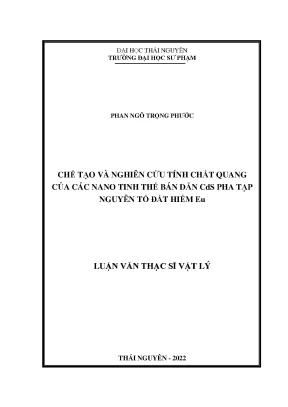 Chế tạo và nghiên cứu tính chất quang của các nano tinh thể bán dẫn cds pha tạp nguyên tố đất hiếm eu