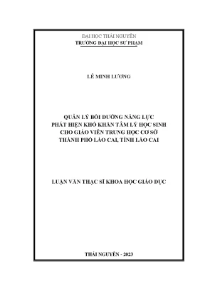 Quản lý bồi dưỡng năng lực phát hiện khó khăn tâm lý học sinh cho giáo viên trung học cơ sở thành phố lào cai tỉnh lào cai