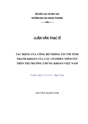 Tác động của công bố thông tin tới tính thanh khoản của các cổ phiếu niêm yết trên thị trường chứng khoán việt nam