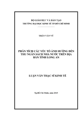 Luận văn thạc sĩ phân tích các yếu tố ảnh hưởng đến thu ngân sách nhà nước trên địa bàn tỉnh long an