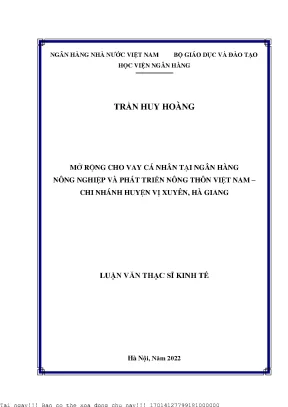 Mở rộng cho vay cá nhân tại ngân hàng nông nghiệp và phát triển nông thôn việt nam chi nhánh huyện vị xuyên hà giang